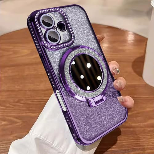 Altartar Glitzer Hülle für iPhone 16 Pro 6,3 Zoll Magnetisch Handyhülle mit Ständer,Spiegel Handyhülle iPhone 16 Pro Glitter Transparent Case Schutzhülle Dünn Cover für Frauen Mädchen-Lila