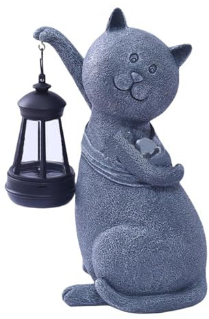 Lampe solaire pour chat, lanterne solaire pour chat | Statue de chat solaire en résine tenant une lanterne,Décorations de Patio 10,24 pouces, statues de jardin solaires extérieures, lumières de figuri