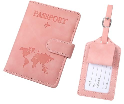 ODDerZZii Pu-Leder Reisepasshülle und Kofferanhänger, Niedlich Passport Hülle mit RFID-Blocker, Passport Cover, Reisepass Hülle, Passport Holder für Ausweis Kreditkarten Pass Reiseutensilien (Rosa)