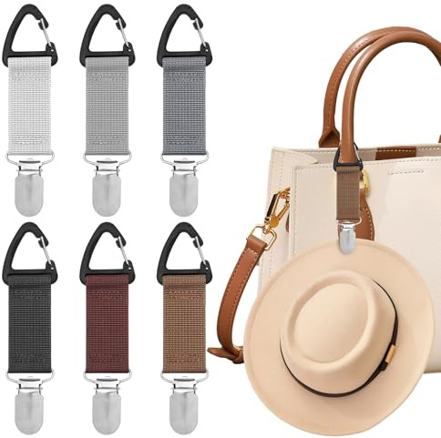 HJJMN 6 Stück Huthalter für Reisehandtasche – Tragbarer Hutclip | Elastische Huthalter Clip, Schal Fäustling Clips, Freihändiges Hutklammer, Tragbarer Kappen Halter Silikon, 6 Farben