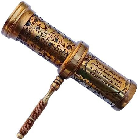 Caleidoscopio intrecciato in ottone anticato intagliato a mano, per adulti e bambini, esplorare colori infiniti con perline in vetro lavorato a lume, finitura anticata, regalo per marito, laurea