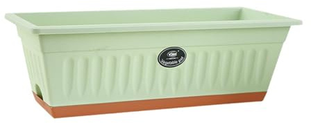 KESOTO Flower Window Box Vegetable Planter Windowsill Pot | Rectangle Plant Pot, With Drainage Holes & Tray, Window Box Planter, Plastic Plant Trough for Patio, Garden Home Decor, Pale
