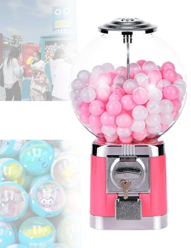 Gumball Machine Big Bubble Gumball Dispenser Machine Ball Bulk Vending Machine w/Key Classic Bubble Capsule Toys Candy Dispenser Vending Machine,Pink