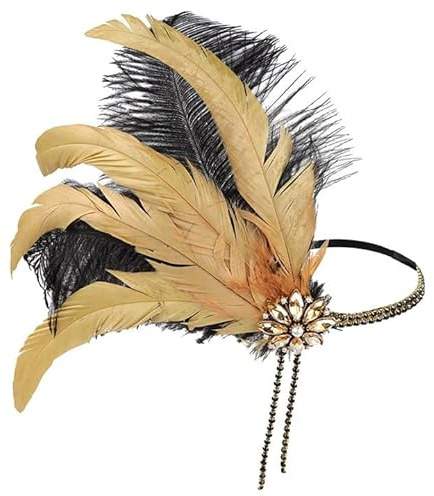 1920er Jahre Flapper Stirnband 20er Jahre Kopfbedeckung Zubehör für Frauen Abschlussball Hochzeit Karneval Party Retro Cocktail Haarschmuck Party Zubehör Pailletten Haarschmuck Mode (B-Gold, One Size)