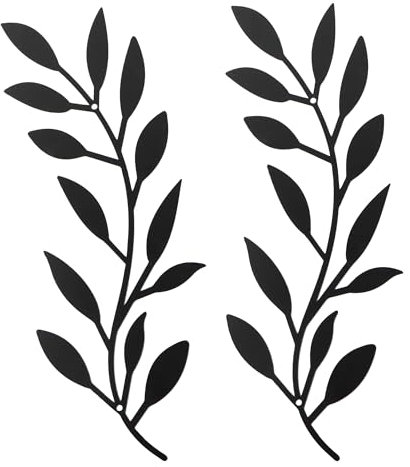 Wanddeko Wohnzimmer, 2 Stück Blättern Wanddeko Metall Schwarz Schlafzimmer Wand Deko Aesthetic Metallblatt Wanddekoration, Hängenden Zweigen Modern Wandkunst für Indoor Küche Korridor, 41*16cm