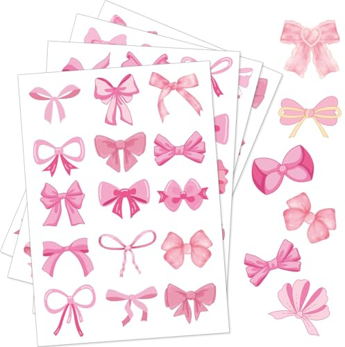 60pcs Bow Stickers, Waterproof Coquette Bows Stickers Vinyl Bow Decals Pink Vintage Aesthetic Stickers Girls Gifts for Water Bottle Laptop Diary Phone Journal