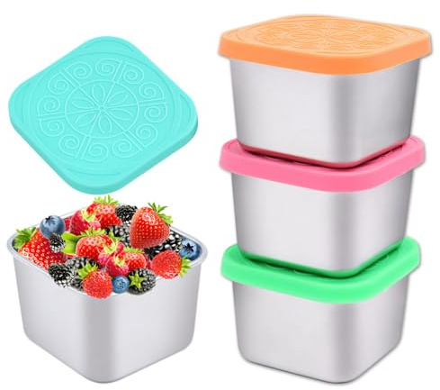 Goalfly 4Pcs Small Food Containers 180ml, 6 Oz Stainless Steel Food Storage Containers with Silicone Lids, Snack boxes Lunch Box for Sauce, Nuts, Fruits