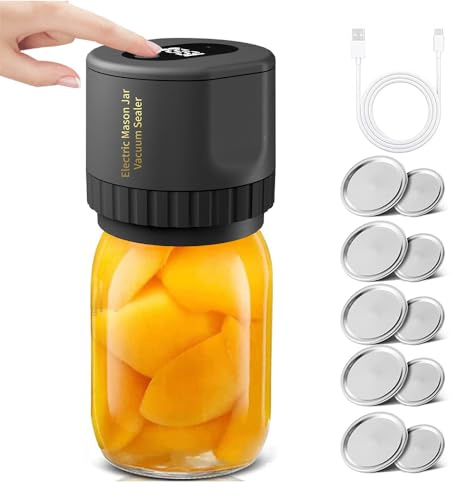 Sellador al vacío Mason Tarro: máquina de sellado al vacío de succión fuerte inalámbrica con kit indicador LED para boca ancha y sellador al vacío Mason de boca regular, para almacenamiento de