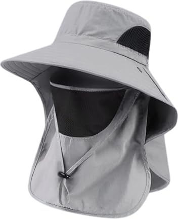 NLAND Cappello da Sole Anti UV per Uomo Donna Cappelli da Pesca con Coperchio Viso Staccabile Cappelli da Escursionismo Pieghevoli Cappello alla Pescatora Traspiranti,Grigio Chiaro Taglia Unica
