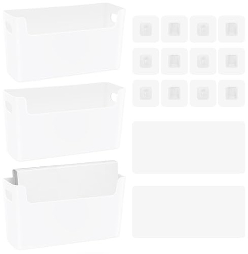 LELE LIFE Wandordner, selbstklebender Wandhalter, Hängeregistraturhalter für Post, Brief, Papier, Ordner, Dokumente, Zeitschriftenständer für Büro, Zuhause, Weiß, 3 Stück