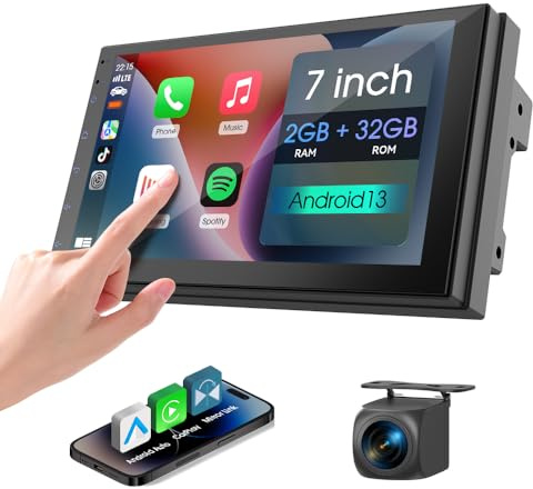 Haudio 7 inch Car Stereo Double Din Radio with Carplay&Android Auto,Bluetooth,Channel RCA,Backup Camera,SWC,FM/AM|Apple Carplay Radio Screen for Car Audio Receivers|HD Touchscreen Car Audio Receivers