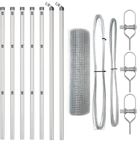 vidaXL Welding Wire Fence with 7 Posts 0.6 x 10 m Galvanised Steel for Durable Outdoor Border Marking and Safety Fence Garden Metal Post Set Industrial