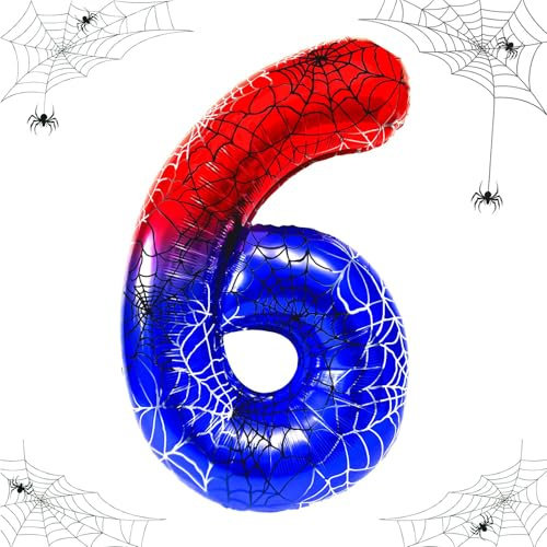 Spider Luftballon Zahl 6 Luftballons Geburtstag 6 Jahre, 40 Zoll Spinnen Luftballon 6. Geburtstag Zahl 6, Folienballon Zahl 6, Helium Ballons Nummer 6 Ballon für Thema Party Jahrestag