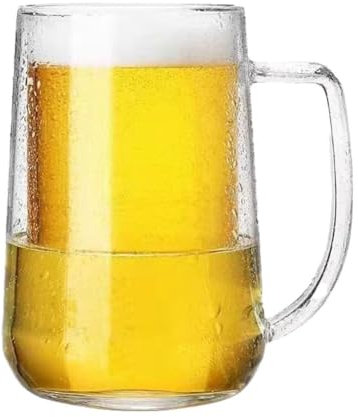 kkiuop Verre à bière à double paroi 480 ml avec liquide de refroidissement – Congélateur à haute teneur en borosilicate, tasse en verre, cocktails, pour blanc glacé