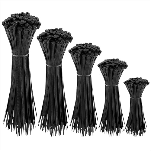 Bridas para Cables 100/150/200/250/300mm Ajustable Universal Soporte para Cables Resistente a Temperatura Sujetacables para Gestión de Cable Eléctrico Oficina Hogar Jardín, Negro 500 Piezas