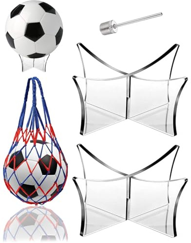 FUGLUS Porta Palloni,2 PC Espositore Portapalle,Base Basket, Acrilico Trasparente per Pallone Calcio Pallone Pallavolo Palla Basket Pallone Rugby,Con 1 borsa da basket e 1 ago ad aria compressa