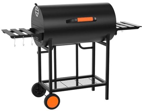 Portable Charcoal Grill with Wheels Outdoor BBQ Grill for Camping & Garden 2 Foldable Side Tables Adjustable Air Vents Lightweight Charcoal Barbecue Easy to Move Black