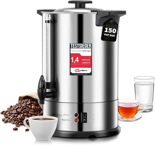 FOHERE Glühweinkocher, 15 Liter Fassungsvermögen, Heißgetränkespender mit Thermostat, Zapfhahn, 1500W