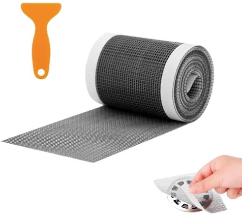Shower Drain Hair Catcher Mesh Sticker with Disposable Filter and Plastic Spatula。