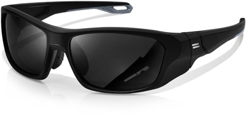 KANASTAL Negras Gafas de Sol Hombre Deportivas Polarizadas Mujer Rectangulares Curvas Retro Ciclismo Golf Conducir Running Protección UV400 - Montura Mate Negro