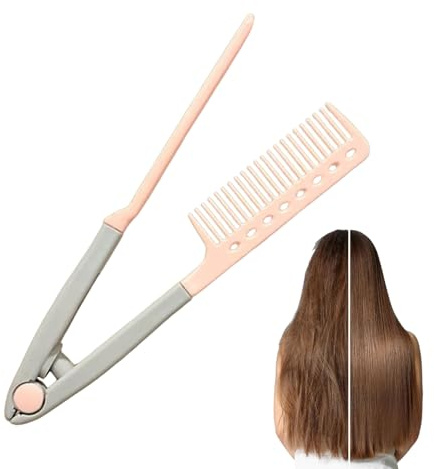 Peine alisador de cabello tipo V, alisador de barba para hombres, cepillo alisador de pelo para mujeres, mango ergonómico con agujeros de sección, herramienta de peinado en seco y húmedo, para