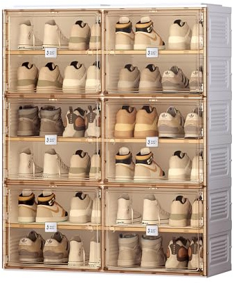 MAYIBOX klappbarer Schuhschrank,Transparente Schuhboxen, stapelbar, 6 Stück mit magnetischer Tür, für Stöckelschuhe, Stiefeletten, Pumps (2 Spalten 6 Schichten 24 Paar)