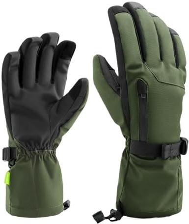 Guantes de esquí con pantalla táctil y muñeca extendida, guantes de snowboard impermeables, resistentes al viento, palma de poliuretano antideslizante (verde, S)
