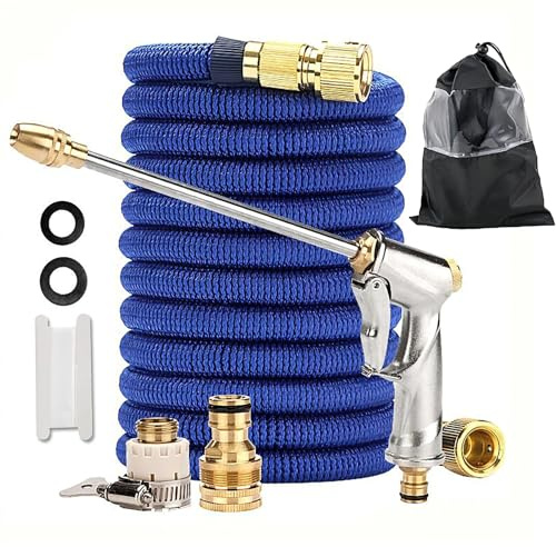 50FT erweiterbarer Gartenschlauch,5-in-1 Wasserschlauch mit Hochdruck-Metall-Wasserpistole,4 Schichten Latex und 3/4 '' Solid Messing Fitting,Heavy Duty Schlauch Rohr für Gartenarbeit,Autowäsche