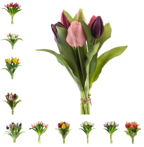 Klocke Dekorationsbedarf Künstlicher Tulpen Bund wie echt - 30 cm Real-Touch Tulpenstrauß mit 7 Stielen (4 Blüten & 3 Knospen) - Hochwertige Frühlingsdeko für Vasen & Gestecke (Purple/Beauty)