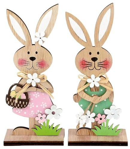 2 Stück Osterhase aus Holz,Aufsteller Osterhase Deko Osterdeko Hase,Osterdeko zum Hinstellen Modern für Ostern innen outdoor Deko,Osterdekoration Garten Osterhasen