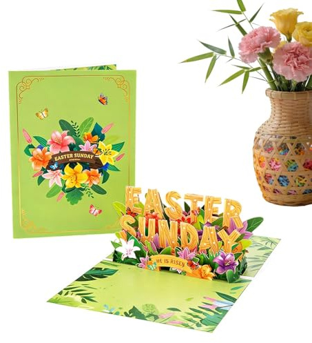 Biglietto di Pasqua 3D, ricordo 3D con primaverile e coniglietto – biglietto di ringraziamento pasquale – per moglie, marito, fidanzata, madre, padre, insegnanti, amici e familiari