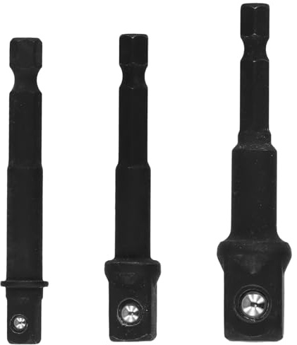 3-Piece Socket Adapter Set, 1/4, 3/8, 1/2 Bit Adapter, Black, for Impact Wrench, Cordless Screwdrivers, and Drills, Precision Drill Attachments