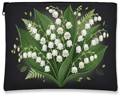 Elegante bolsa de maquillaje floral, bolsa de viaje vintage de lirio de los valles para mujer, organizador portátil de lona con cremallera, bolsa de aseo para el cuidado de la piel de primavera, Negro