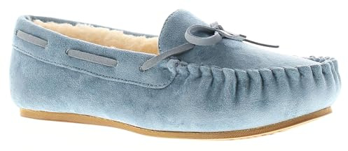 Strollers Ladies Luxury Microfiber Moccasin Slippers - Wide Fit Faux Fur Lined House Shoes with Lace Detail, Padded Comfort Footbed and Non-Slip Sole Blue 7 UK