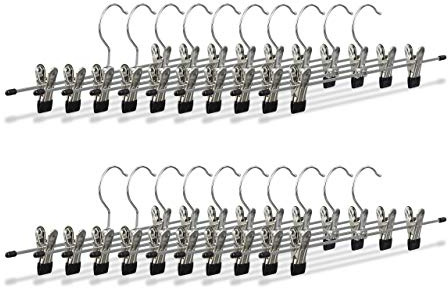 Relaxdays byxhängare i metall, 20-pack kjolhängare, justerbara klämhängare, klädhängare, HBT 9x35,5x2,5 cm, silver/svart