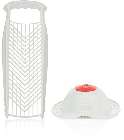 Börner Reibe PowerLine + Fruchthalter (2er Set) • Raspel grob & fein • Küchenreibe für Gemüse, Obst, Käse & Schokolade • Multi Gemüsereibe, Gemüsehobel, Käsereibe • Farbe: Weiß