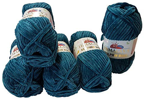 Ilkadim 5 x 100 Gramm Himalaya Dolphin Strickwolle, Babywolle, 500 Gramm Wolle Super Bulky (Petrol 80348)