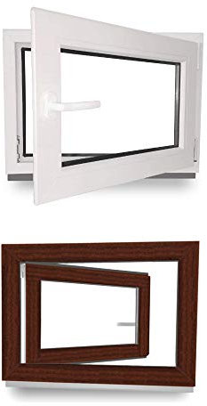 Kellerfenster - Kunststoff - Fenster - innen weiß/außen mahagoni - BxH: 110 x 50 cm - 1100 x 500 mm - DIN Links - 3 fach Verglasung - 60 mm Profil