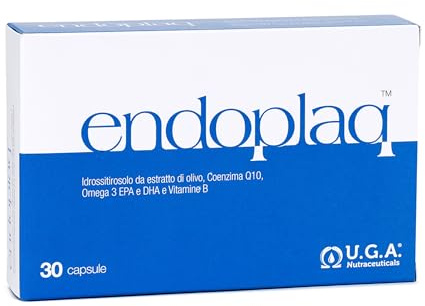 Endoplaq Omega 3 Integratore per Cuore e Metabolismo dell'Omocisteina 30 Capsule - 456mg Omega3 EPA e DHA con Acido Folico, Coenzima Q10, Estratto di Olivo e Vitamina B12