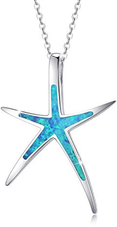 JFASHOP Seester Halskette Damen 925 Sterling Silber Opal Seester Anhänger Muttertag Valentinstag
