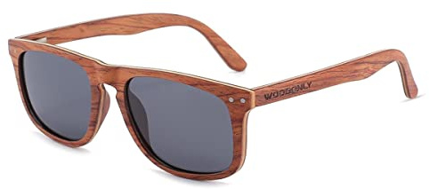 WOODONLY Retro Holz Polarisierte Sonnenbrille - Mode Stil Hölzerne Sonnenbrille mit Bambus Etui für Herren und Damen Perfekte Geschenke (Rosenholz)