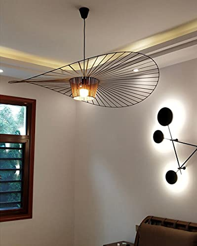 GLZXMQBP Vertigo Lampe Kaffee 80cm Retro Pendelleuchte Modern LED Hängeleuchte Vintage Wohnzimmer Kronleuchter (Licht Höhenverstellbar) Hängelampe Fiberglas Hut Design + E27 Fiber Stoff