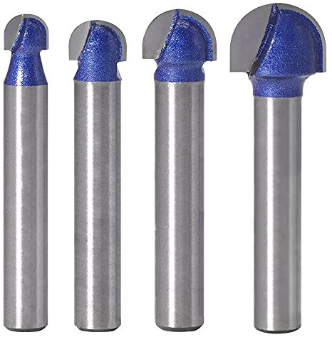 Saipor 4 tlg Oberfräser Hohlkehlfräser Set 6 mm Schaft Fräser Rund Nase Cove Core Box Fräser Radiusfräser Kugelfräser Hartmetall Holzbearbeitung Fräser Professional Zubehör