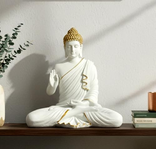 ESPLANADE Resin Meditating Buddha Showpiece | Idol Statue Figurine Murti | Tibetan Buddhist Statue - 14.5 Inches Height - Big Size | Home Decor