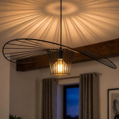 100% Metall bamyum Genova Vertigo Lampe, Hängelampe Schwarz Ø70 cm 1 flammig, Küchenlampe Hängend Schwarz, Lampenschirm Hängelampe Esstisch Wohnzimmer, Pendelleuchte Esstisch Wohnzimmer, Lampe Vertigo