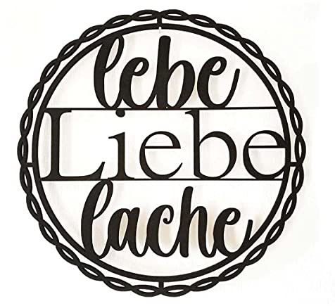 kh Teile Holz Wanddeko Spruch Lebe Liebe Lache.. Modern Dekoration Geschenk Wohnzimmer Wandbild Wand Deco Tür Türdeko Fenster Holzdeko Geschenk Wandspruch Zitat (50 cm, Schwarz)
