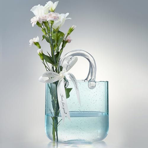 Glasvase, Geldbörsenvase mit Fischschale, Handtaschenform, Blumenvase – für Heimdekoration, Unterlage, Veranstaltungen, Büro, Garten, Hochzeit (Hellblau)