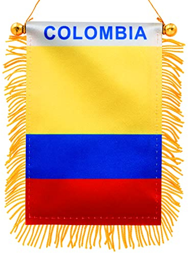 Anley Bandera de Colombia con flecos para colgar en ventana, 4 x 6 pulgadas, minibandera y decoración de espejo retrovisor de coche, con flecos y doble cara, bandera colombiana para colgar con ventosa