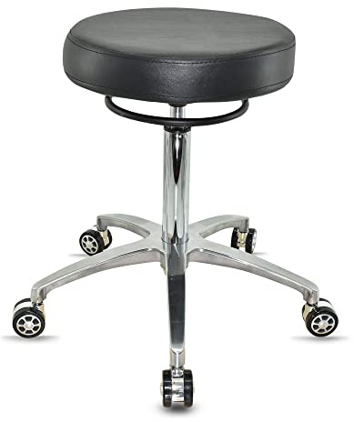 VAKON SALON - Design Rollhocker auf hochwertigen Rollen Schwarz - Höhenverstellbarer von 55 bis 75 cm - Drehhocker Arbeitshocker Praxishocker