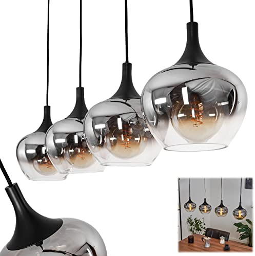 HOFSTEIN Hängeleuchte Azurara, 4-flammige Hängelampe aus Metall/Glas in Schwarz/Rauchfarben/Klar, Pendelleuchte im Vintage-Design, Ø Schirme 19,5 cm, max. 121 cm, E27, Esszimmer, Küche, Wohnzimmer